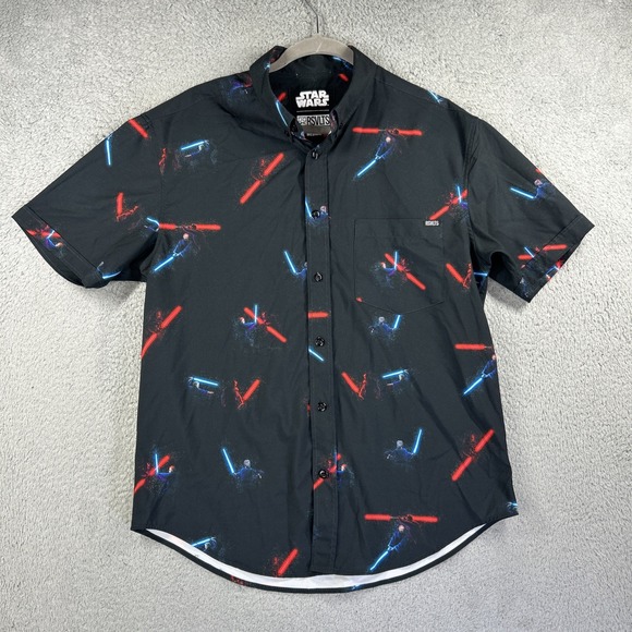 RSVLTS Star Wars Shirt Mens Medium Black Kunuflex Duel Fates Qui-Gon Darth Maul - Picture 1 of 7